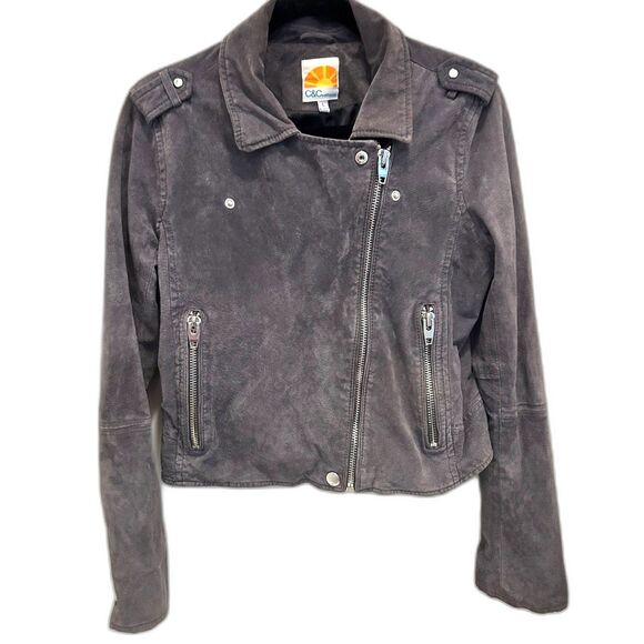 C & C California Gray Suede Moto Jacket - Size Large - Picture 2 of 7